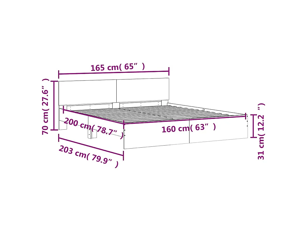 Cadre de lit sans matelas chêne sonoma 160x200 cm