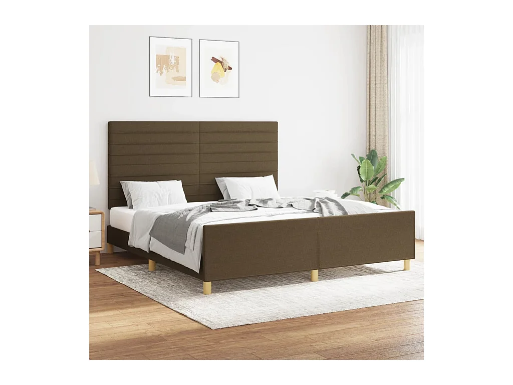 Cadre de lit sans matelas marron foncé 160x200 cm tissu