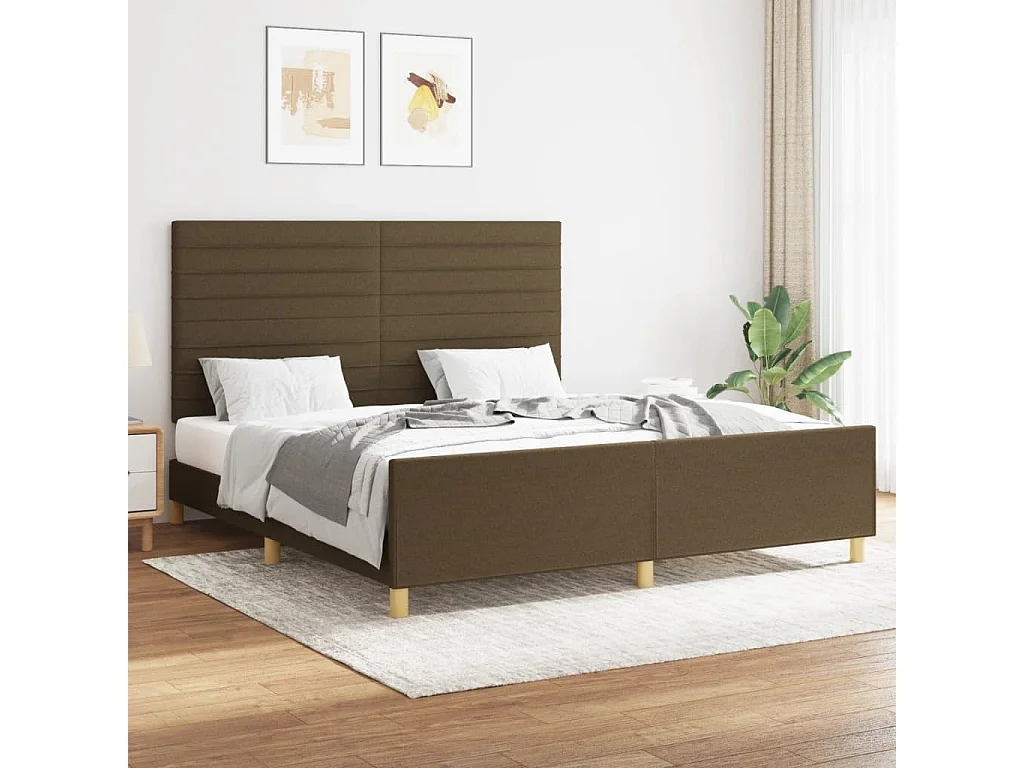 Cadre de lit sans matelas marron foncé 160x200 cm tissu