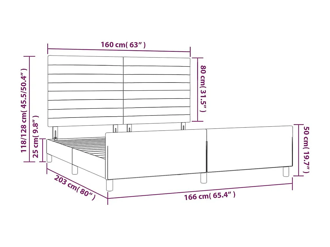 Cadre de lit sans matelas marron foncé 160x200 cm tissu