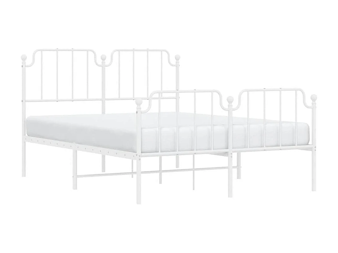 Cadre de lit métal sans matelas et pied de lit blanc 135x190 cm