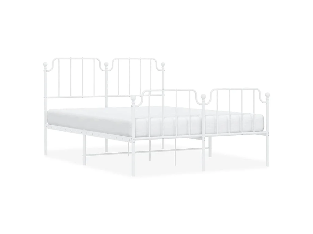 Cadre de lit métal sans matelas et pied de lit blanc 135x190 cm