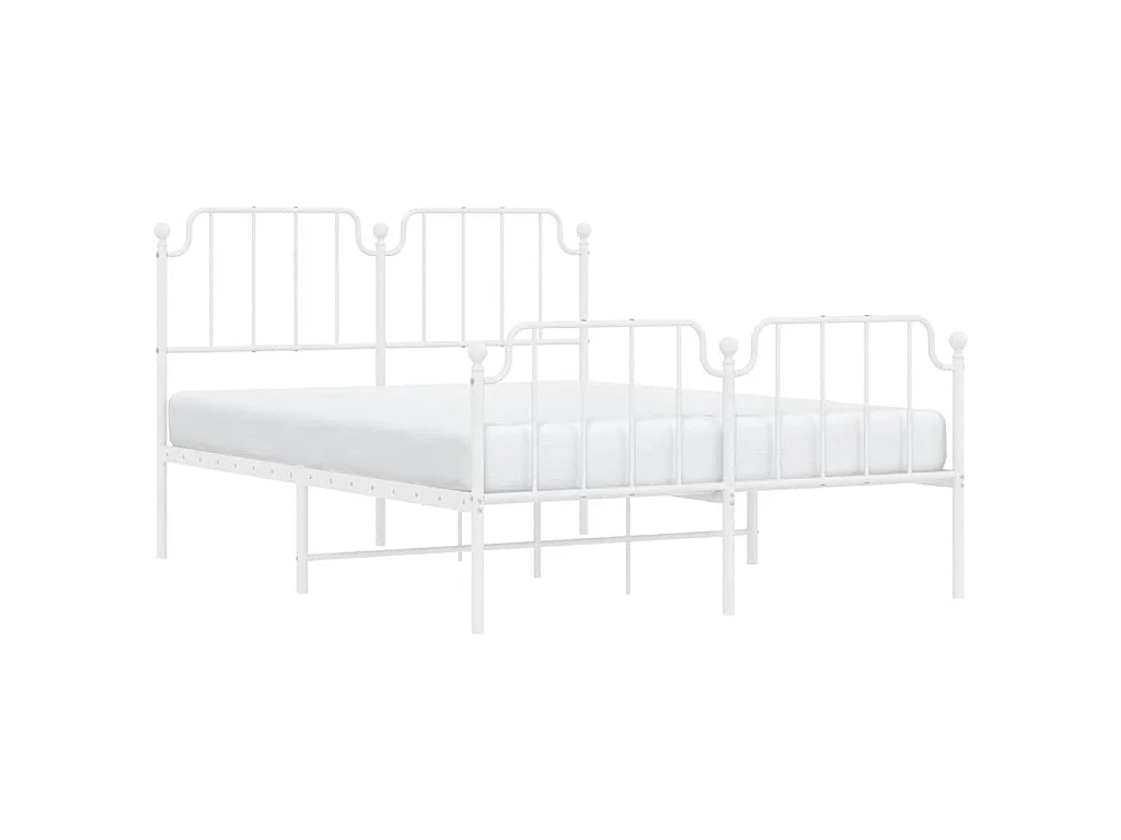 Cadre de lit métal sans matelas et pied de lit blanc 135x190 cm