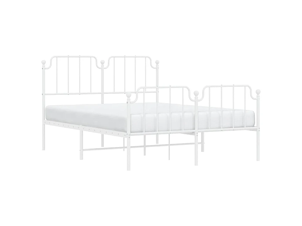 Cadre de lit métal sans matelas et pied de lit blanc 135x190 cm