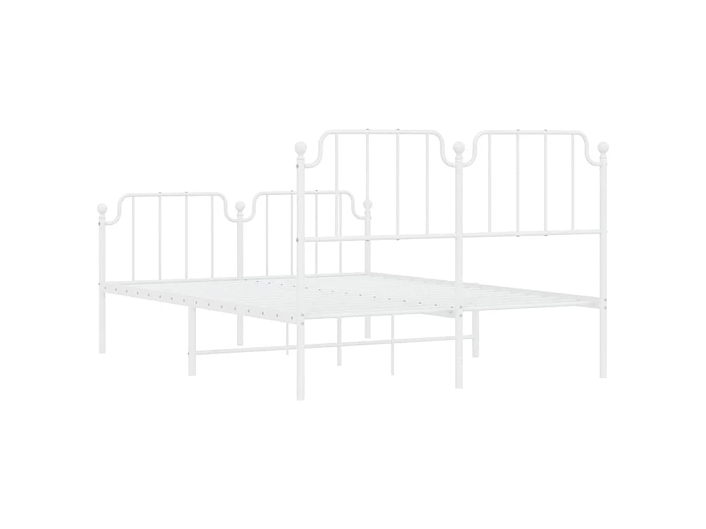 Cadre de lit métal sans matelas et pied de lit blanc 135x190 cm