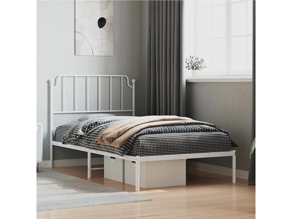 Cadre de lit métal sans matelas et tête de lit blanc 100x200 cm