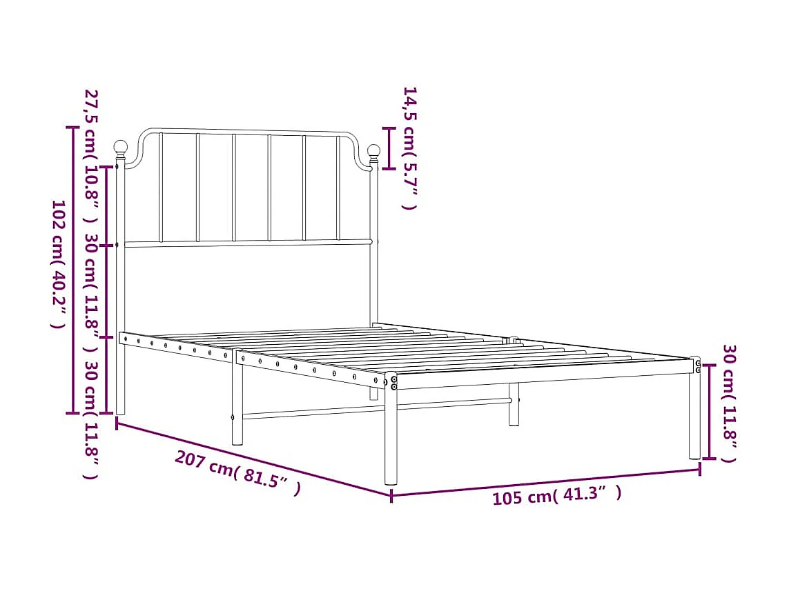 Cadre de lit métal sans matelas et tête de lit blanc 100x200 cm