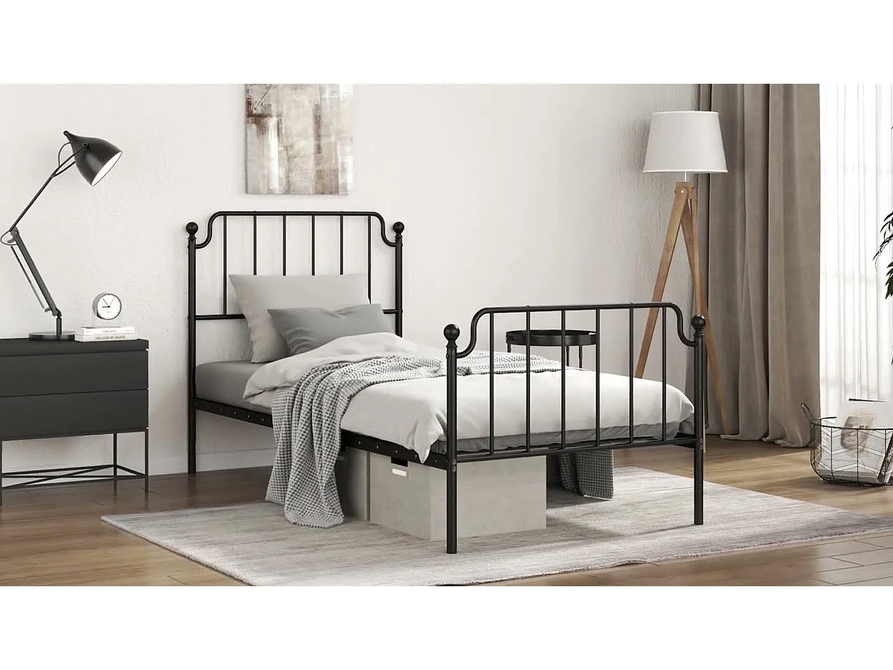Cadre de lit métal sans matelas et tête de lit blanc 100x200 cm