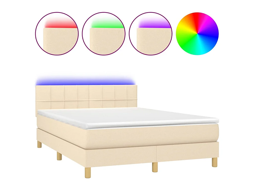 Boxspringbett mit Matratze & LED Creme 140x190 cm Stoff