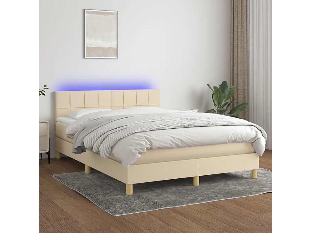 Boxspringbett mit Matratze & LED Creme 140x190 cm Stoff
