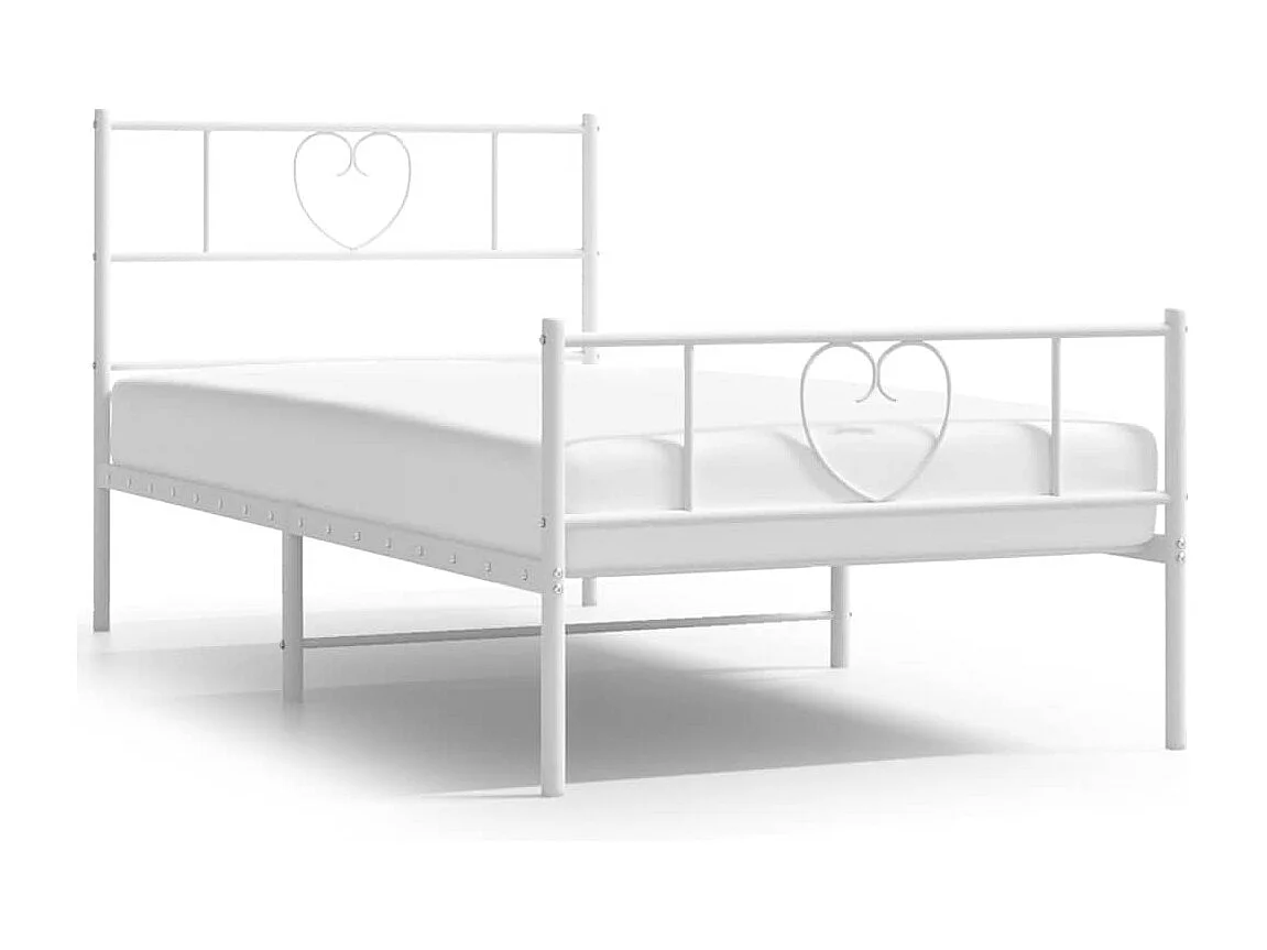 Estrutura de cama com cabeceira e pés 100x190 cm metal branco