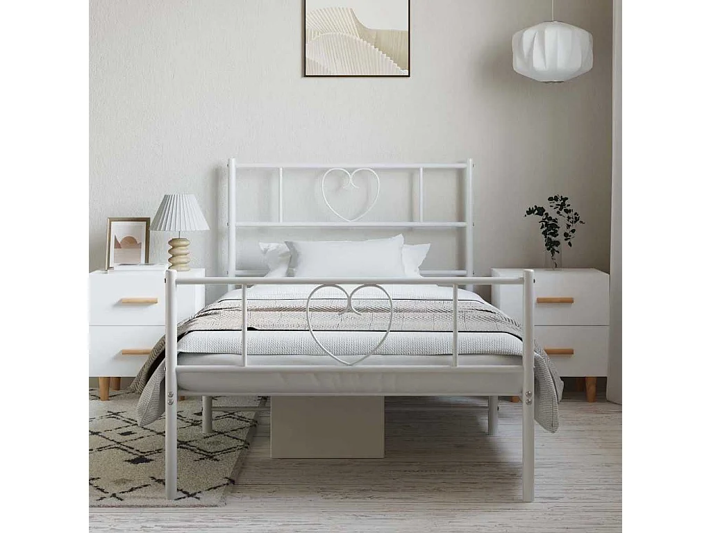 Giroletto con Testiera e Pediera Metallo Bianco 100x190 cm