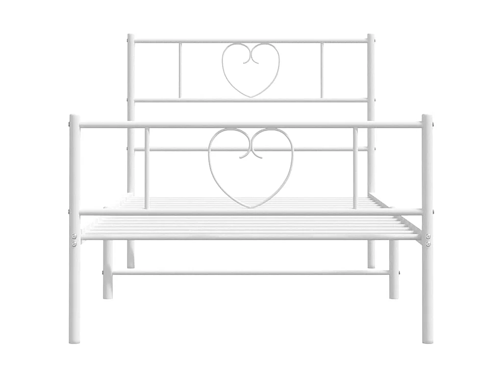 Cadre de lit métal sans matelas et pied de lit blanc 100x190 cm