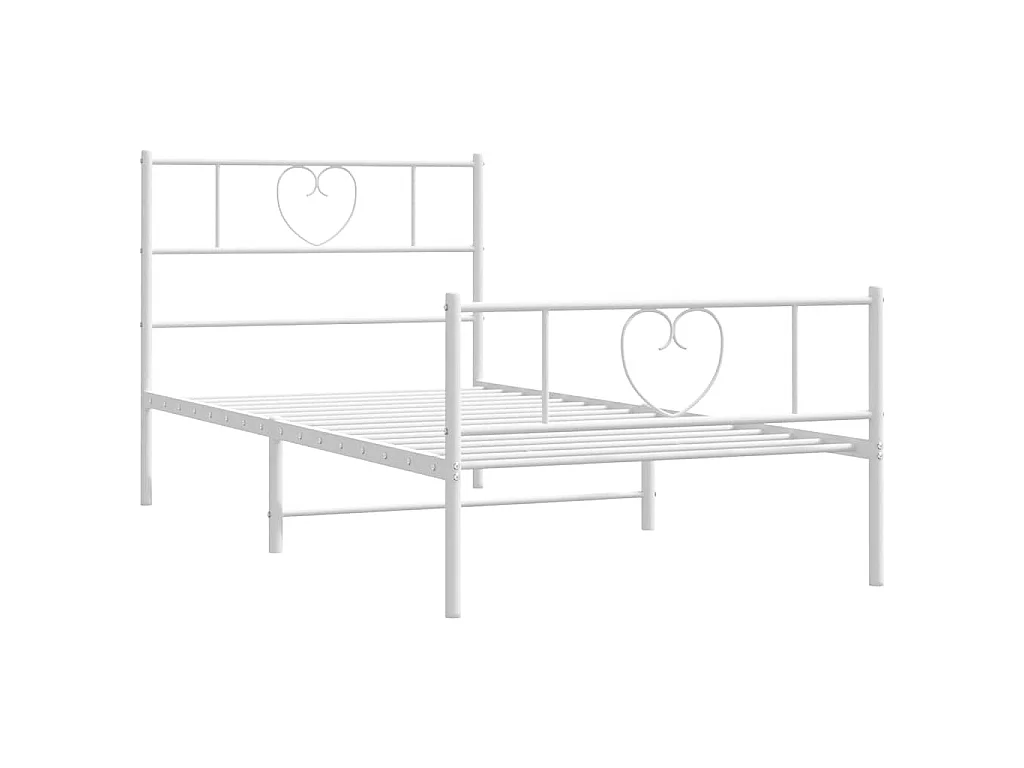 Cadre de lit métal sans matelas et pied de lit blanc 100x190 cm
