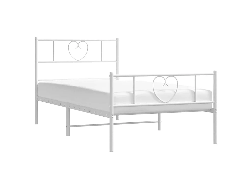 Cadre de lit métal sans matelas et pied de lit blanc 100x190 cm