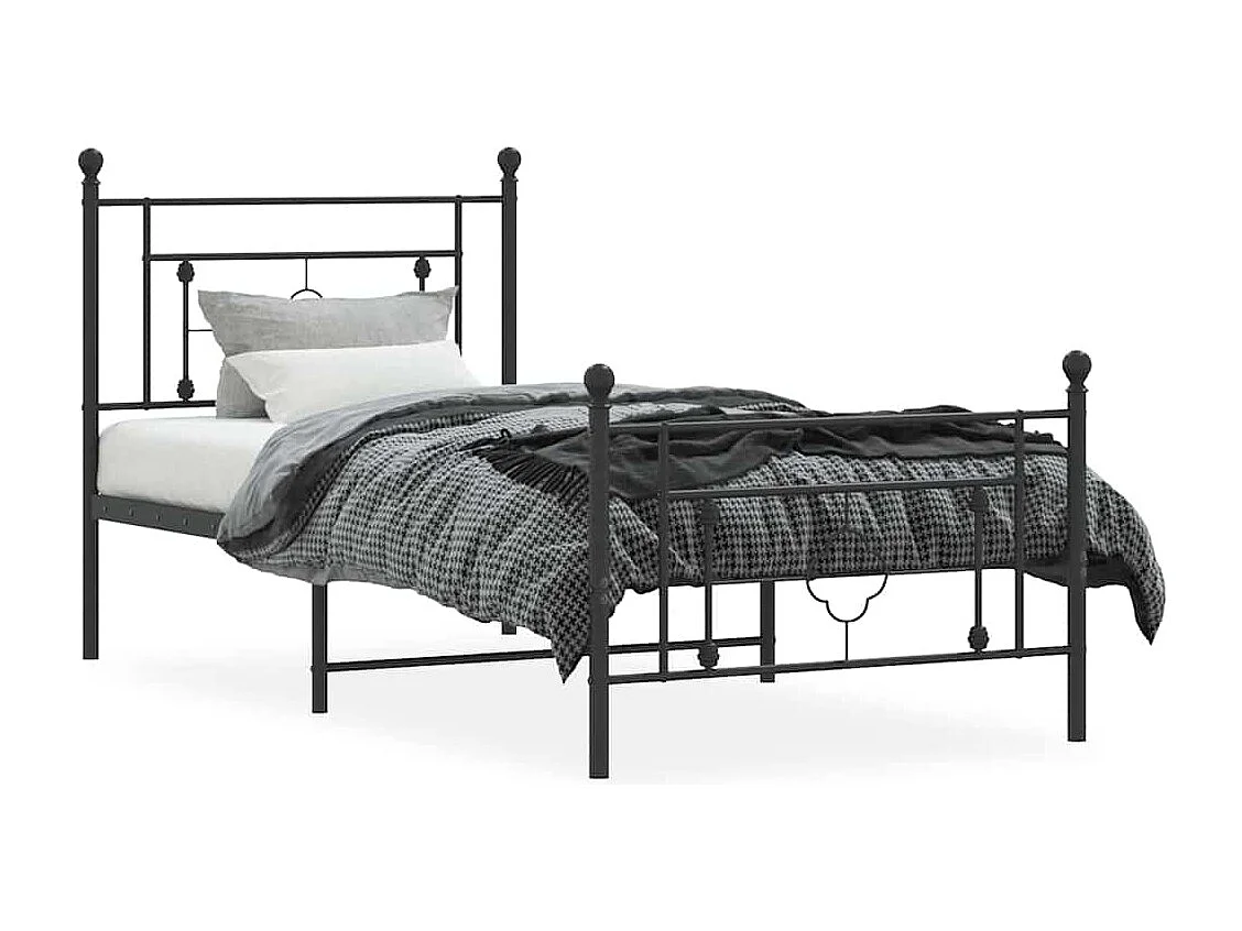 Cadre de lit métal sans matelas et pied de lit noir 100x200 cm