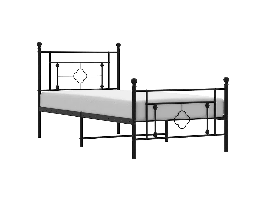 Cadre de lit métal sans matelas et pied de lit noir 100x200 cm