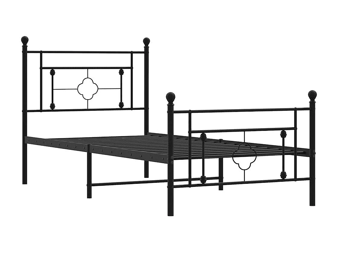 Cadre de lit métal sans matelas et pied de lit noir 100x200 cm