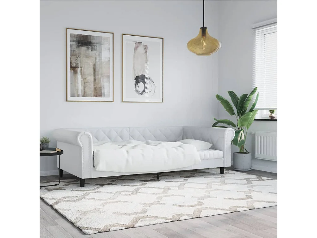 Sofá cama sin colchón cuero sintético blanco 90x200 cm