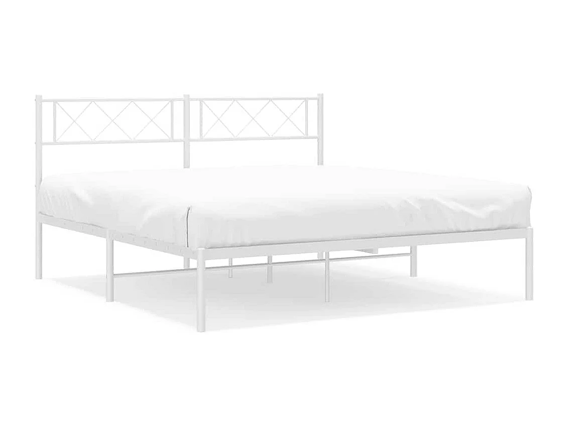 Cadre de lit métal sans matelas et tête de lit blanc 150x200 cm