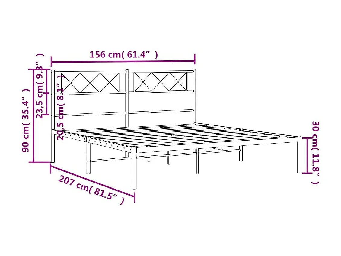 Cadre de lit métal sans matelas et tête de lit blanc 150x200 cm