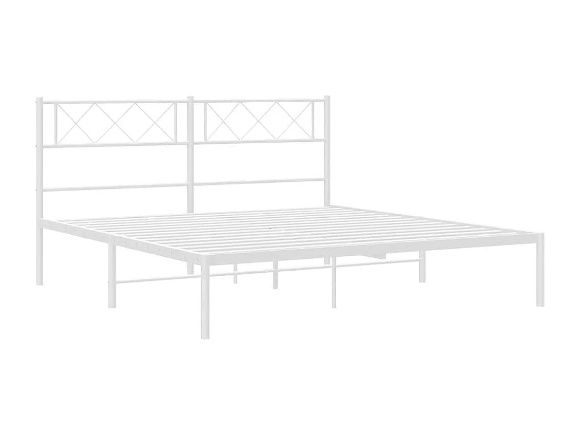 Cadre de lit métal sans matelas et tête de lit blanc 150x200 cm