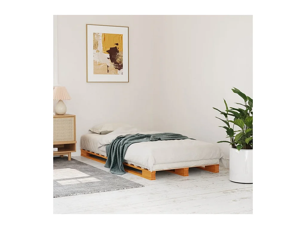 Palettenbett Wachsbraun 90x200 cm Massivholz Kiefer