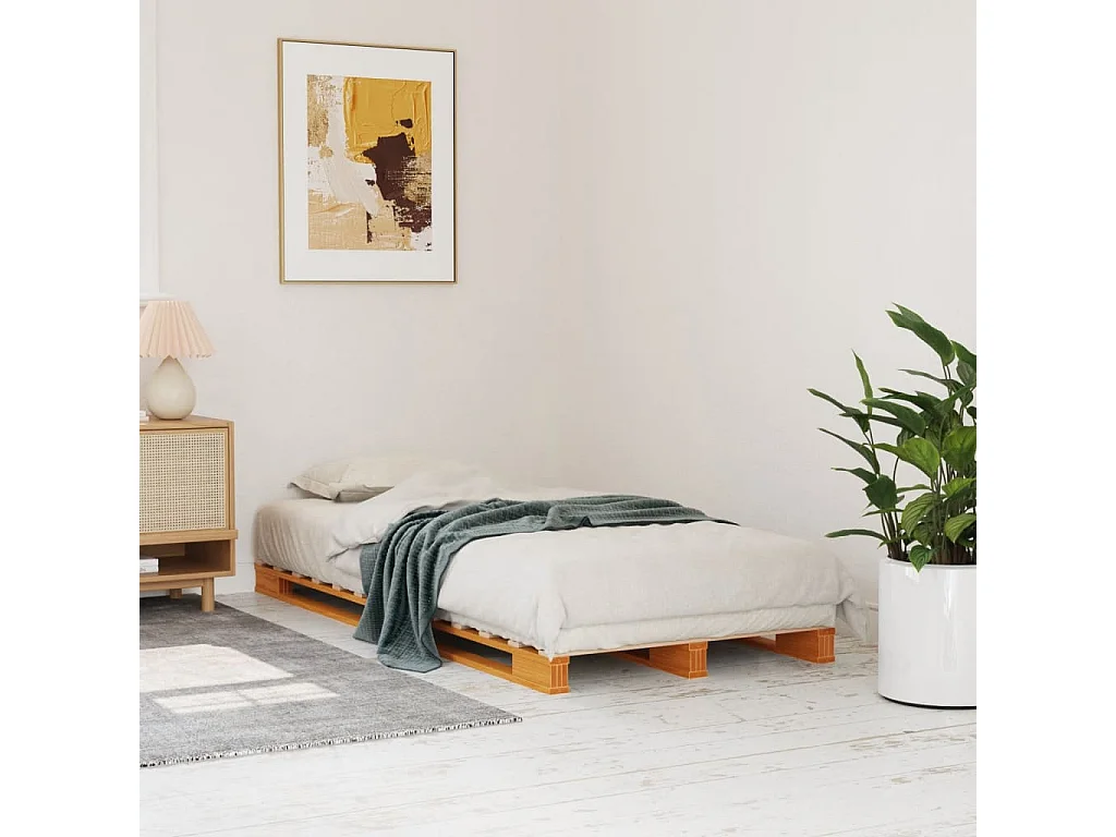 Palletbed massief grenenhout wasbruin 90x200 cm