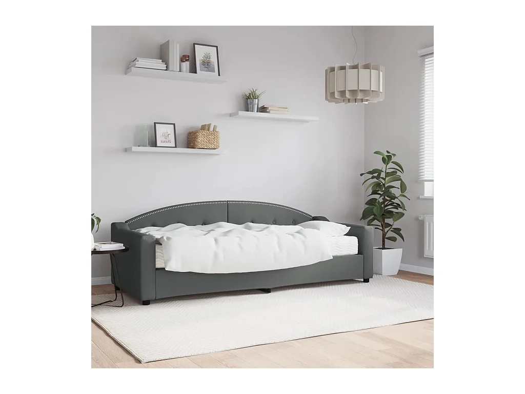 Lit de jour avec matelas gris foncé 80x200 cm tissu