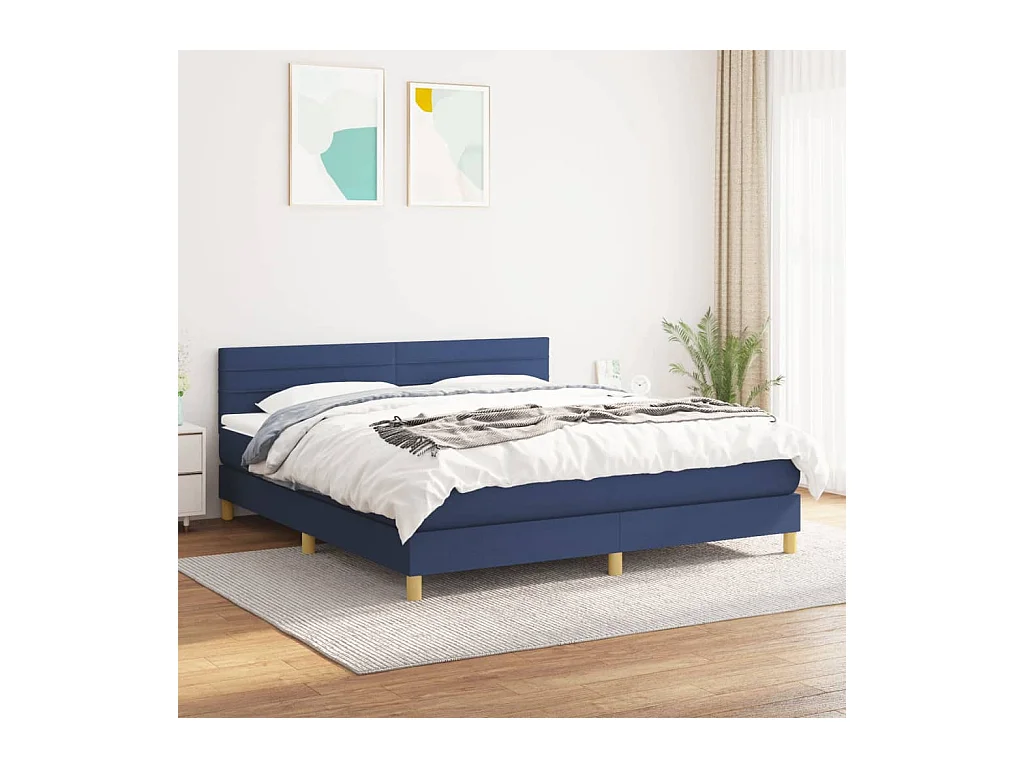 Sommier à lattes de lit avec matelas Bleu 160x200 cm Tissu