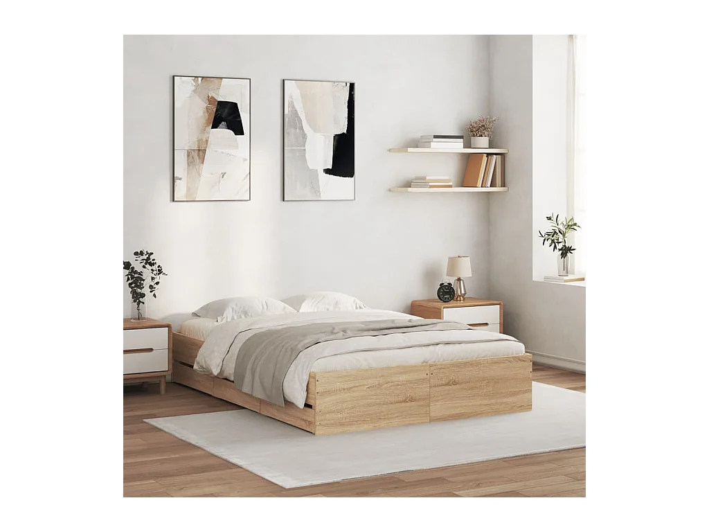Cadre de lit avec tiroirs sans matelas chêne sonoma 120x190 cm