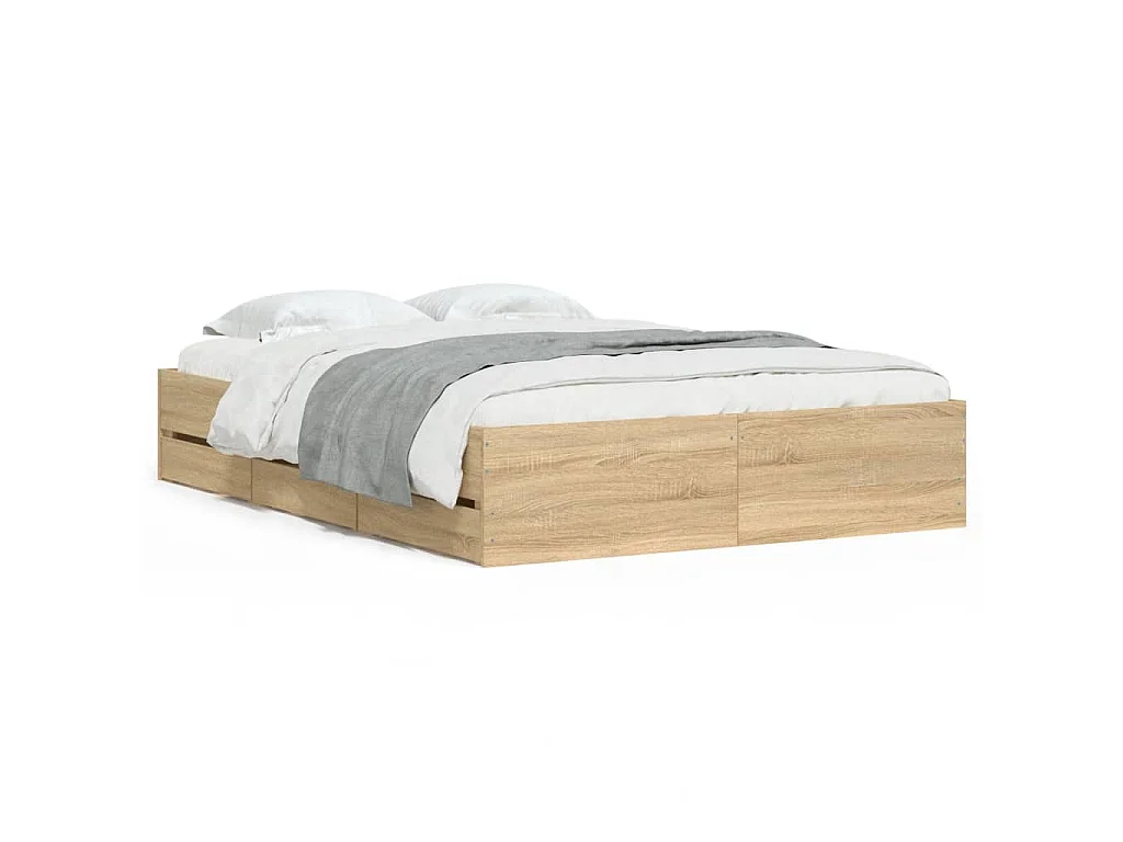 Cadre de lit avec tiroirs sans matelas chêne sonoma 120x190 cm