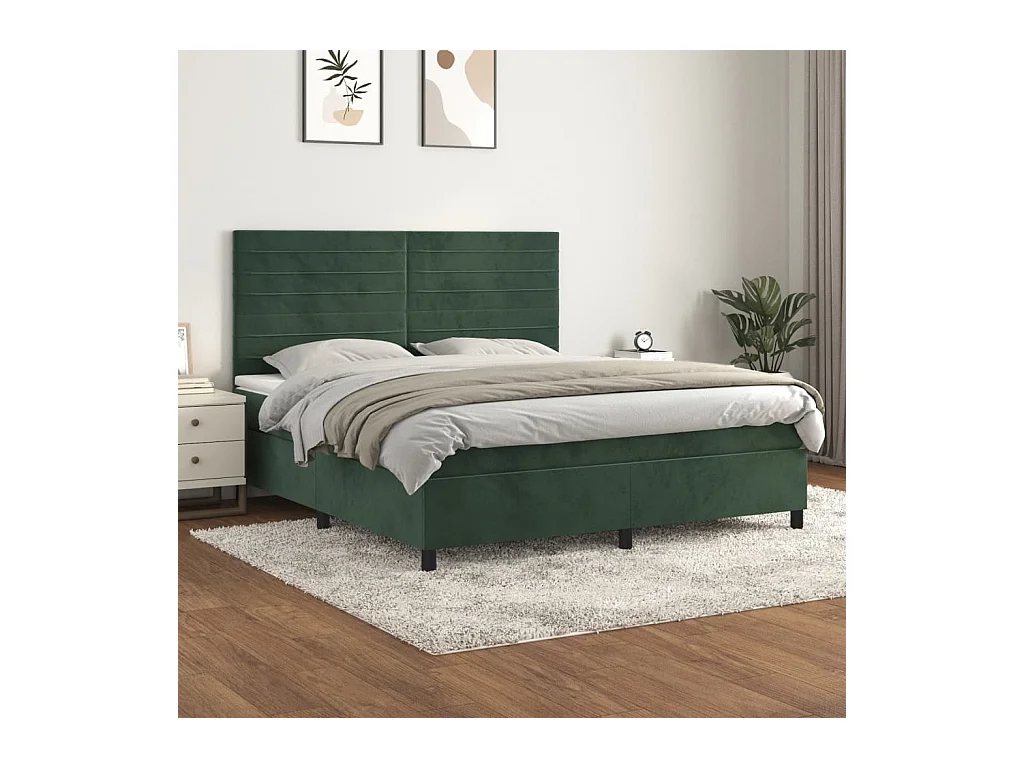 Sommier à lattes de lit et matelas Vert foncé 160x200cm Velours