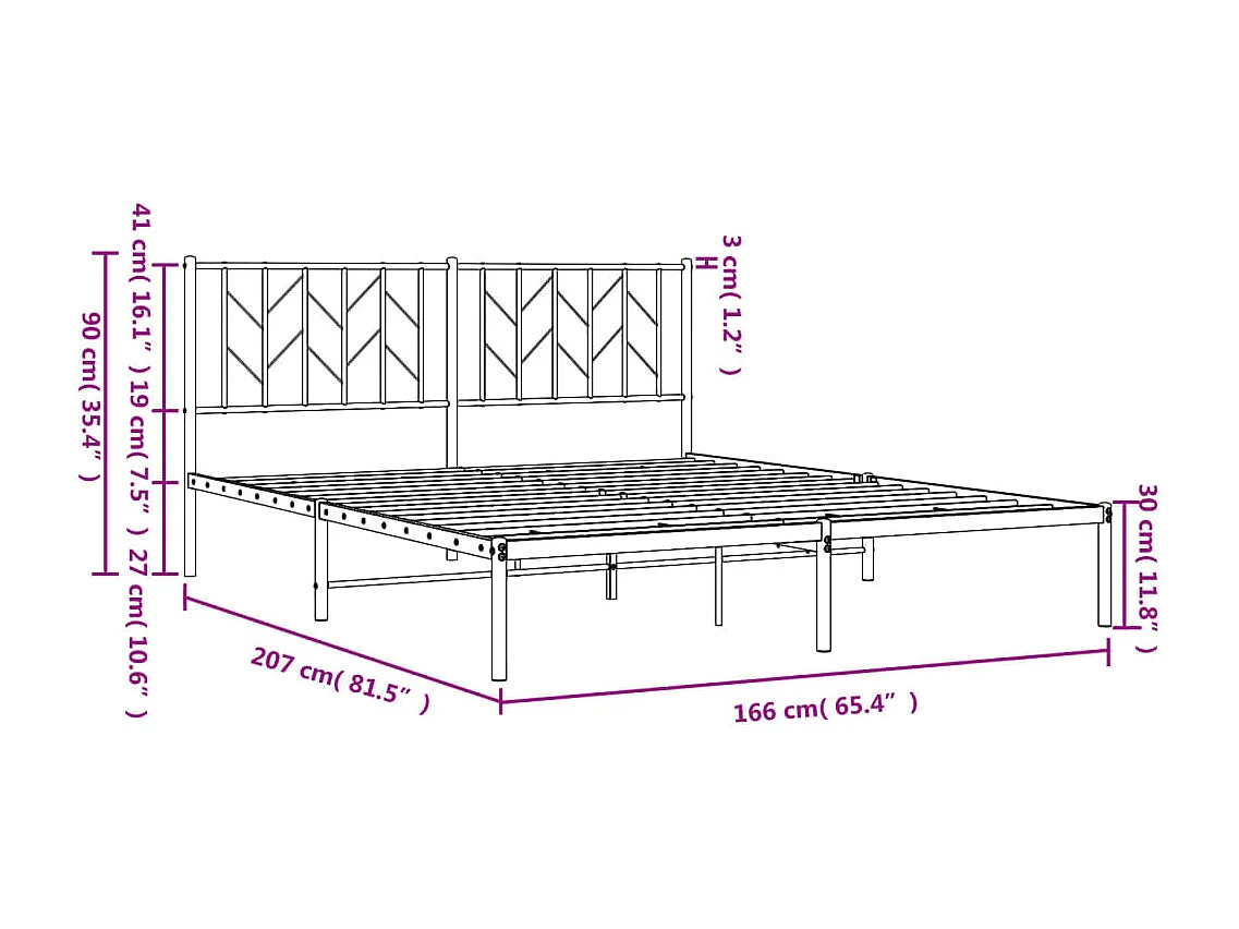 Estructura cama sin colchón con cabecero metal negro 160x200 cm