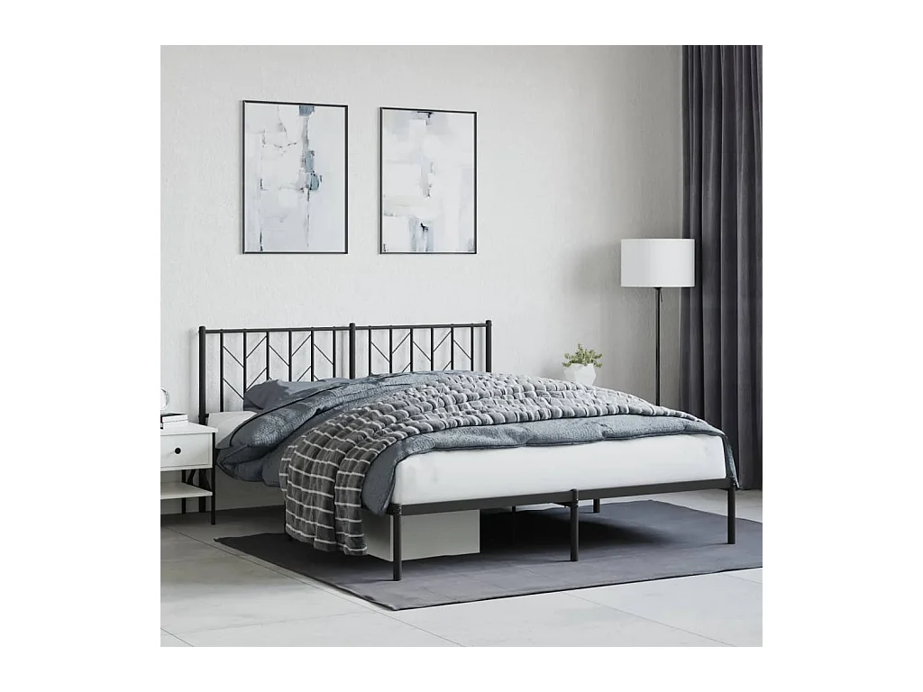 Cadre de lit métal sans matelas et tête de lit noir 160x200 cm
