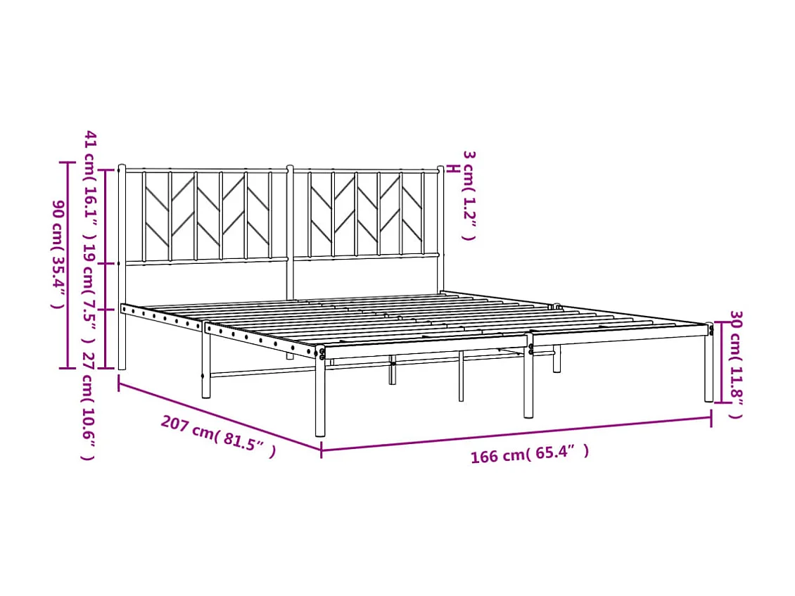 Cadre de lit métal sans matelas et tête de lit noir 160x200 cm