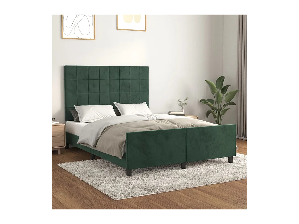Cadre de lit sans matelas vert foncé 140x200 cm velours