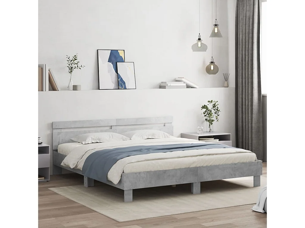 Giroletto Testiera Grigio Cemento 160x200 cm Legno Multistrato
