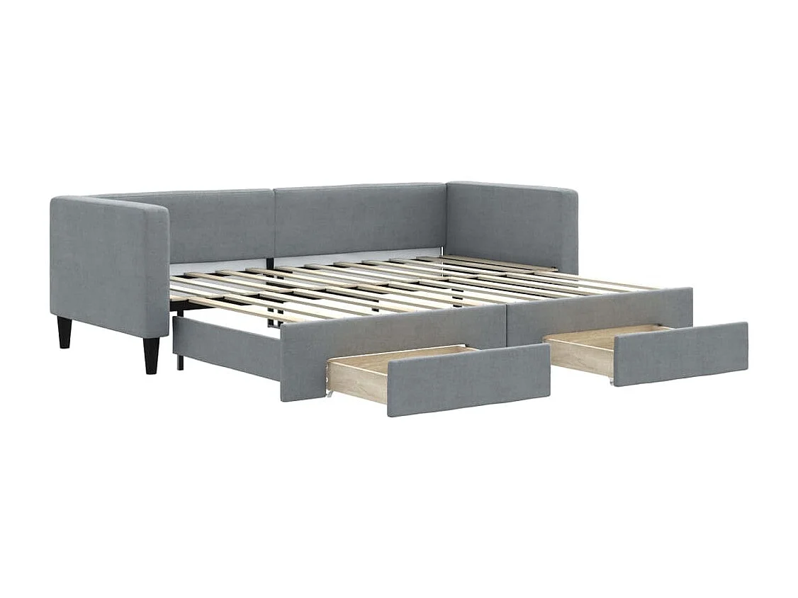 Tagesbett Ausziehbar mit Schubladen Hellgrau 80x200 cm Stoff