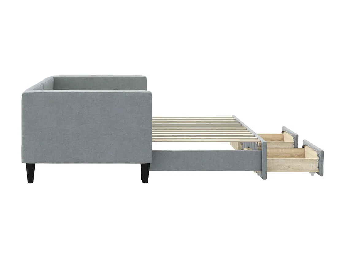 Tagesbett Ausziehbar mit Schubladen Hellgrau 80x200 cm Stoff