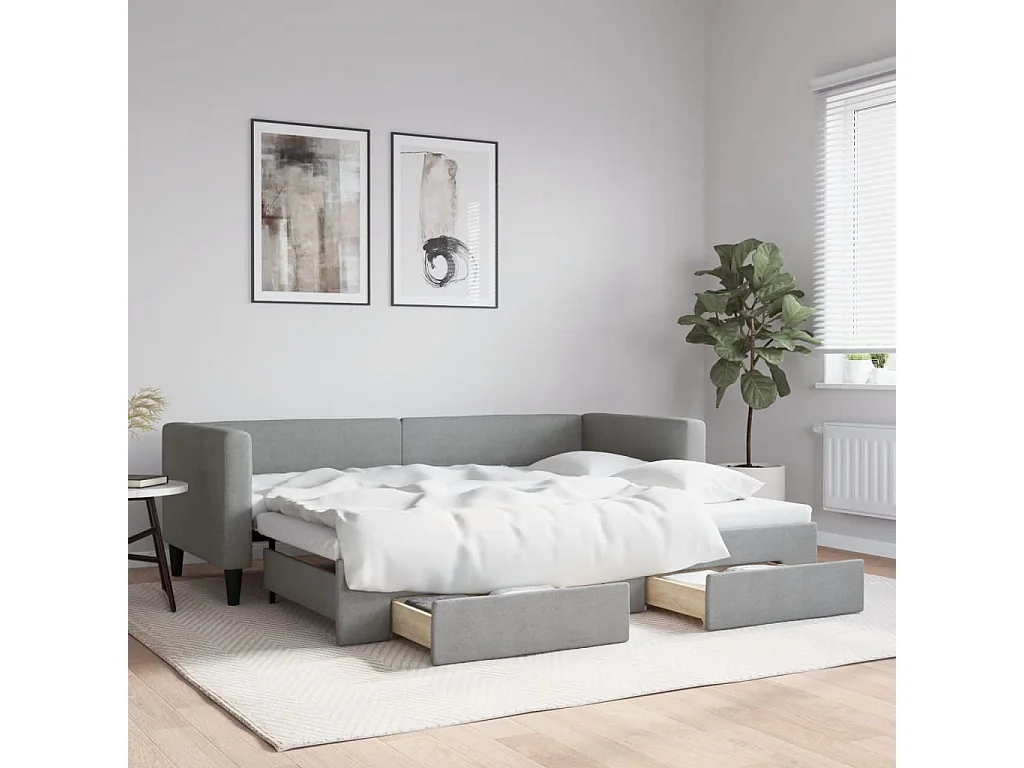 Lit de jour avec gigogne et tiroirs sans matelas 80x200 cm