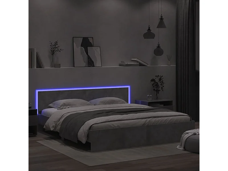 Giroletto con Testiera e LED Grigio Cemento 180x200 cm