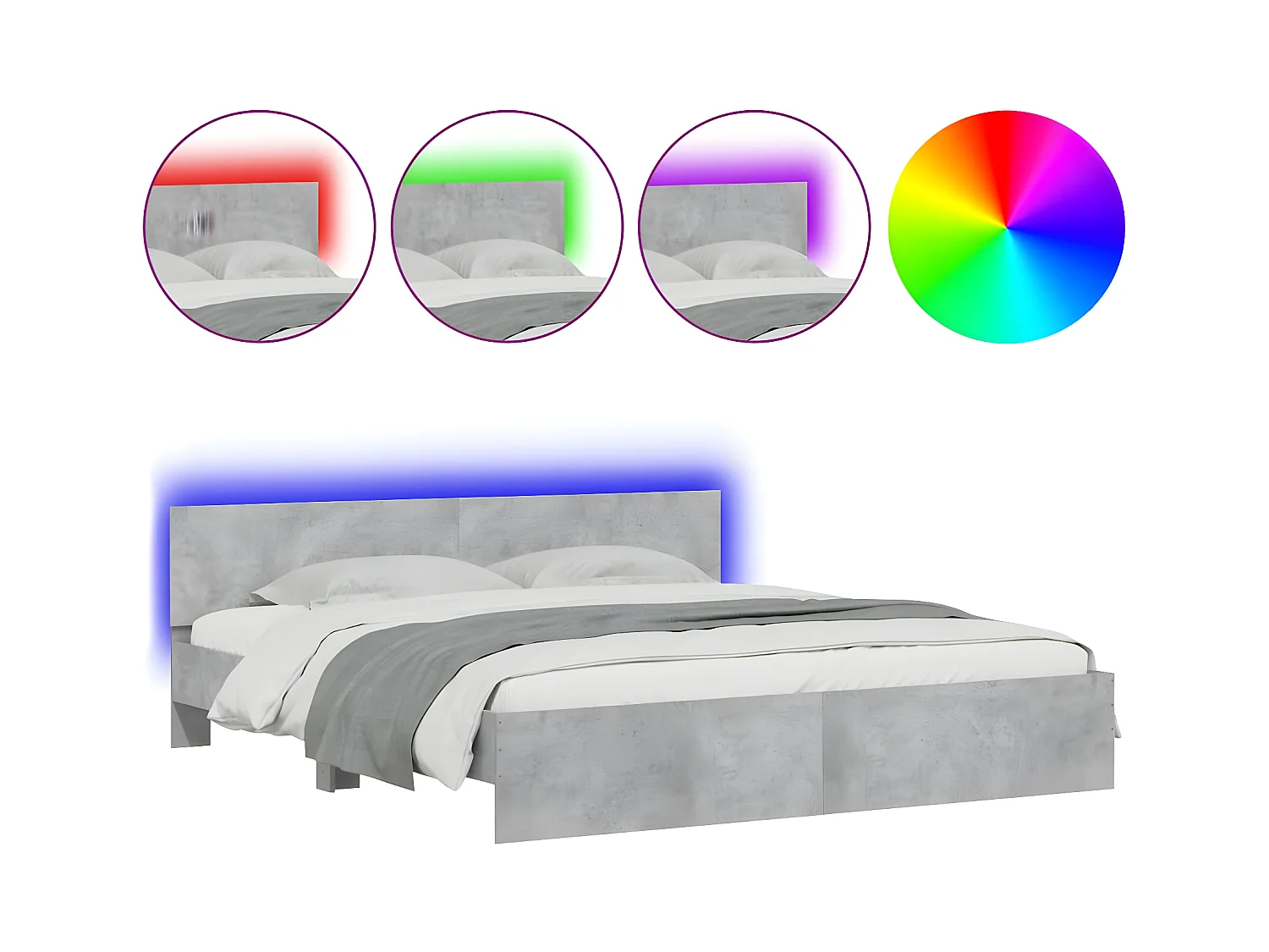 Cadre de lit avec LED sans matelas gris béton 180x200 cm