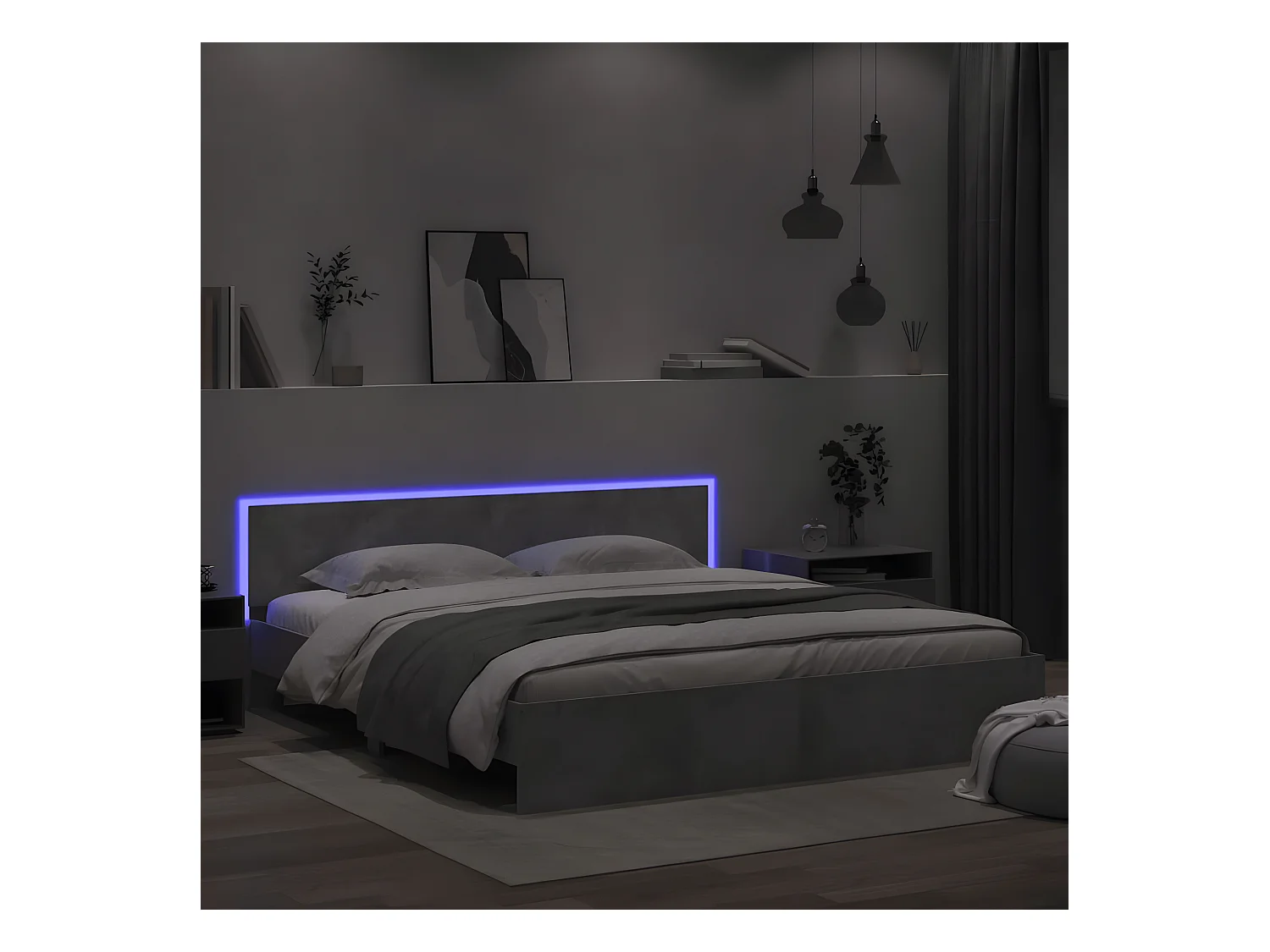 Cadre de lit avec LED sans matelas gris béton 180x200 cm