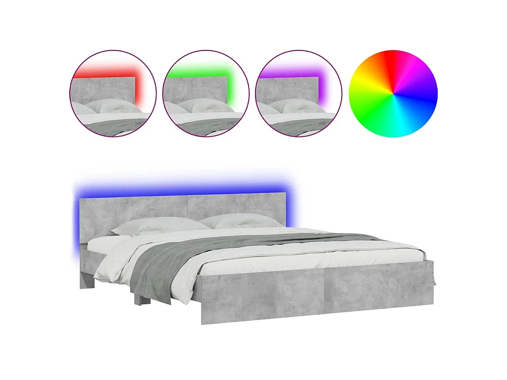 Cadre de lit avec LED sans matelas gris béton 180x200 cm