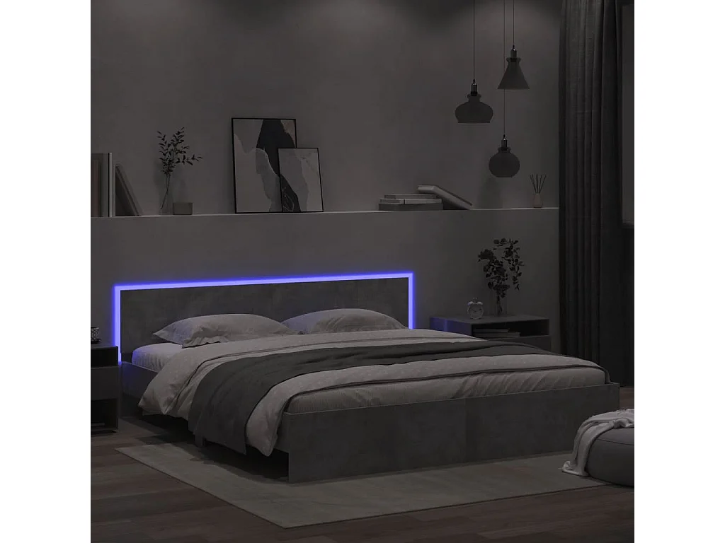 Cadre de lit avec LED sans matelas gris béton 180x200 cm
