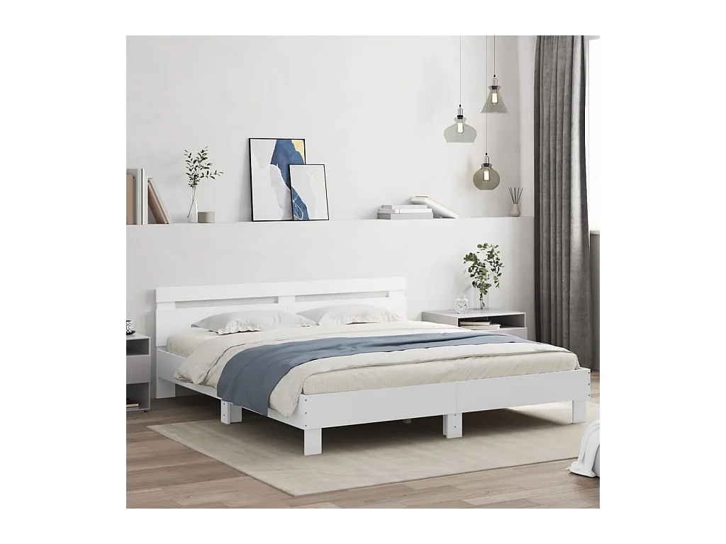 Cadre de lit avec LED sans matelas blanc 200x200 cm