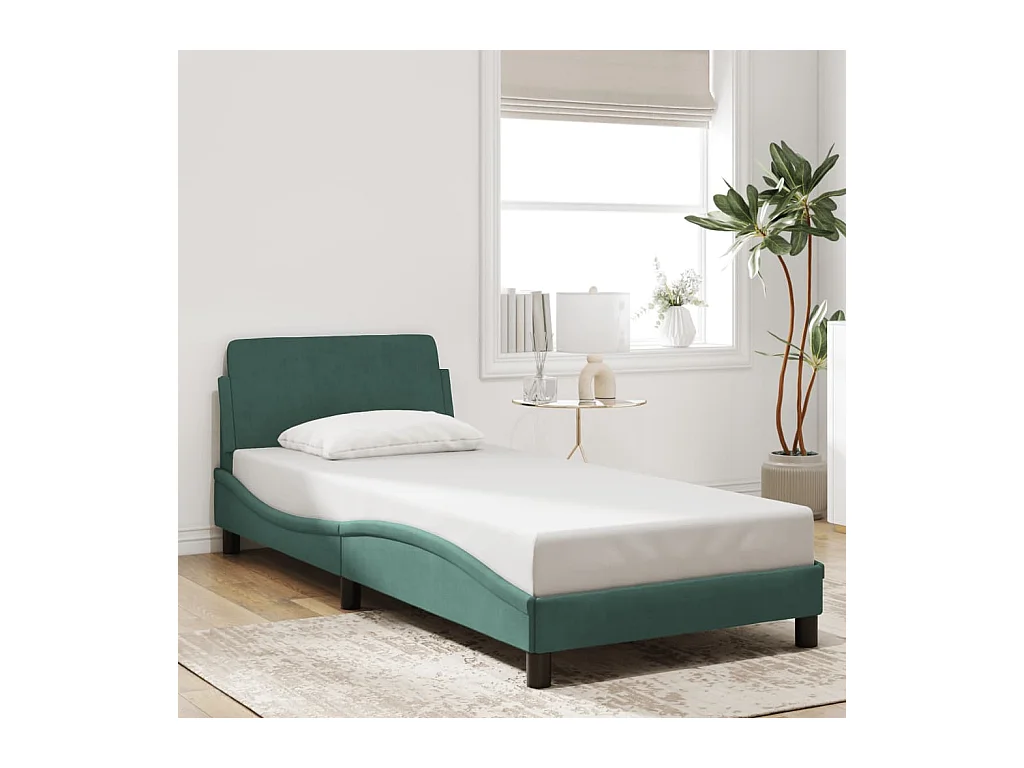Cadre de lit sans matelas vert foncé 90x190 cm velours