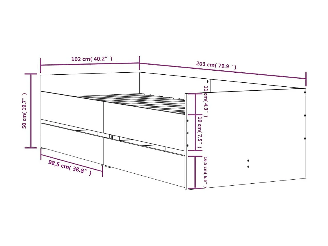 Bettgestell mit Schubladen Weiß 100x200 cm