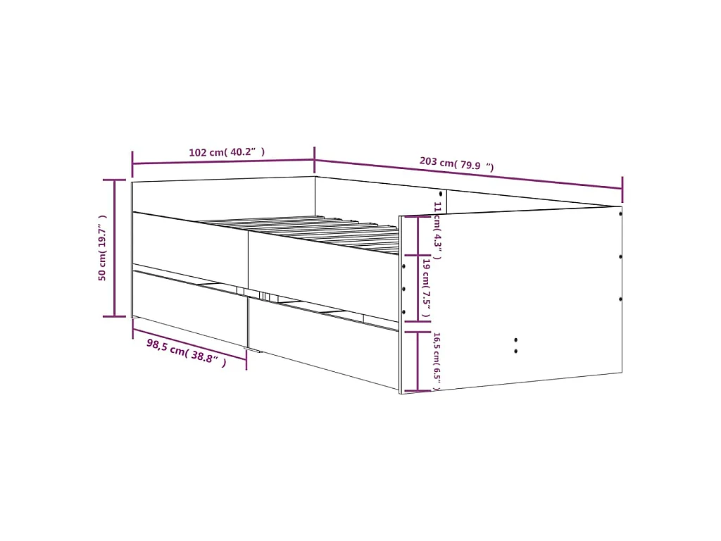 Cadre de lit avec tiroirs sans matelas blanc 100x200 cm